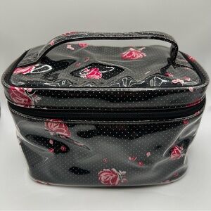 VTG Victoria’s Secret Floral Cosmetic Train Y2K Black Polka Dot Travel Bag
